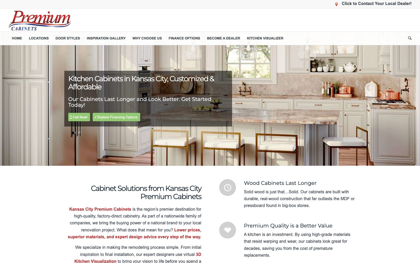 The current kcpremiumcabinetscompany.com homepage